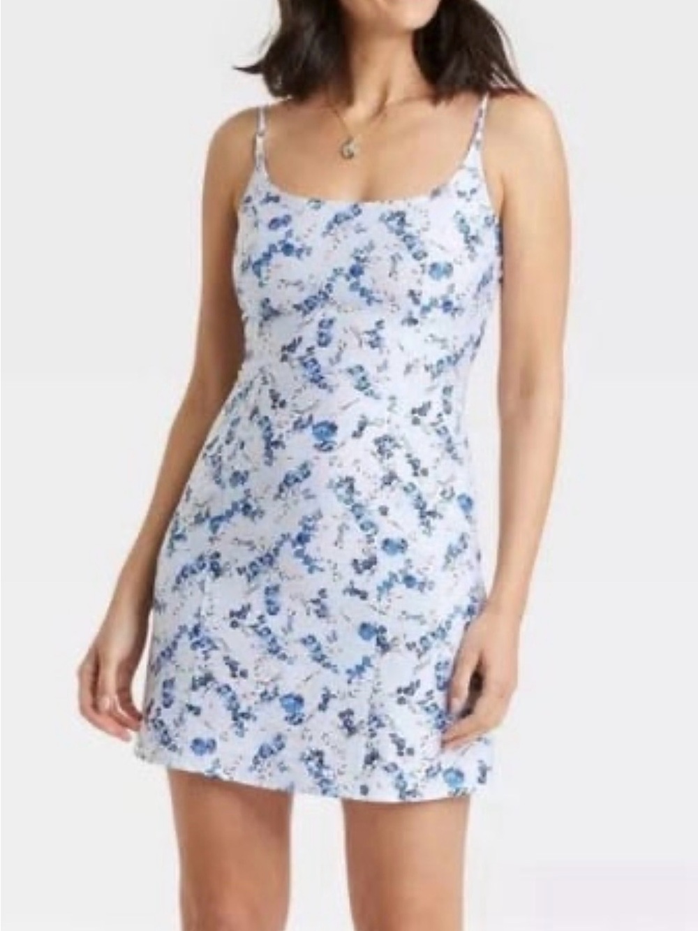 A new day Blue Floral Slip Dress with Spaghetti Straps